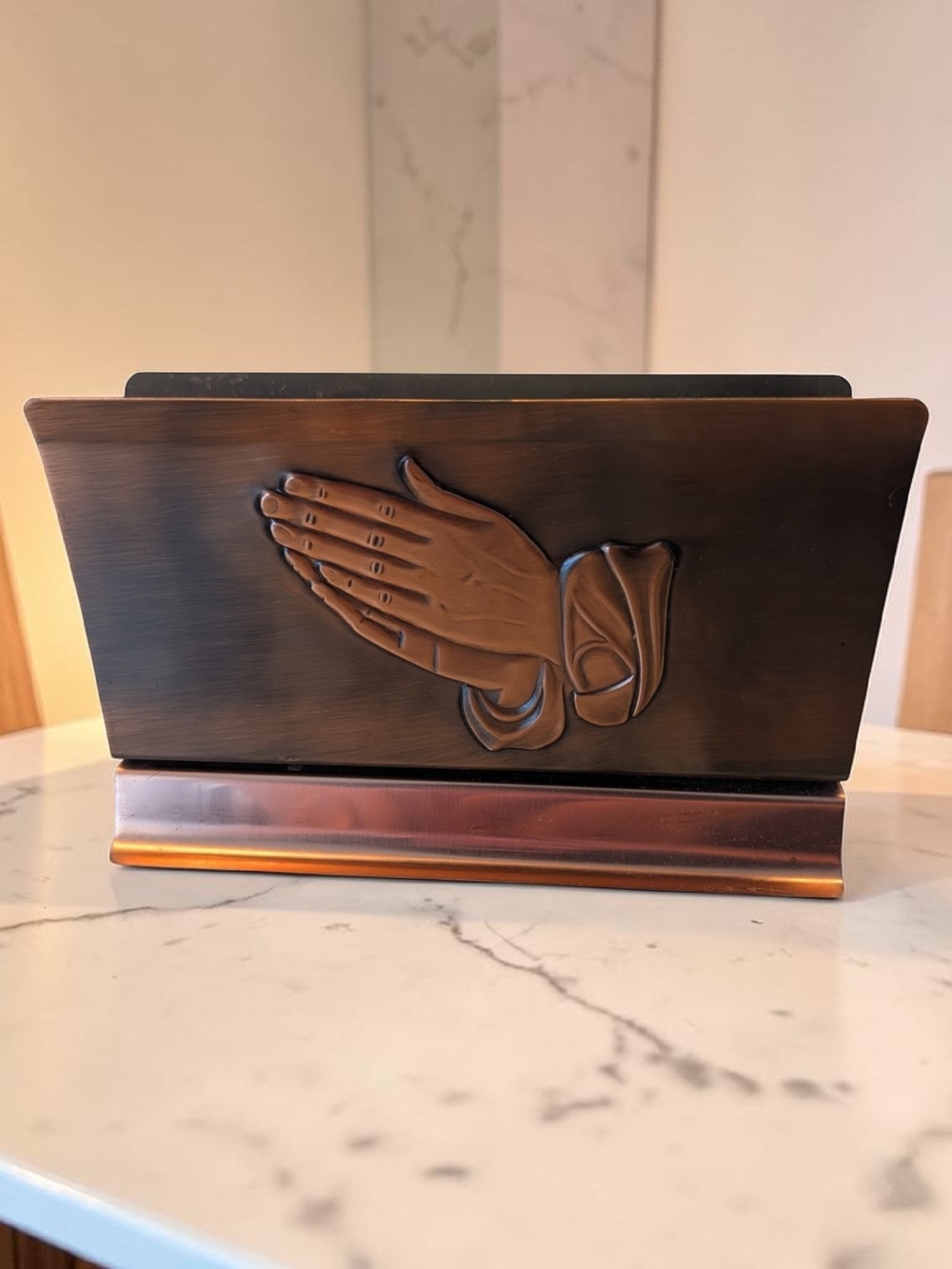 Vintage Copper Letter Holder / Mail Organizer/Napkin Holder – Praying Hands